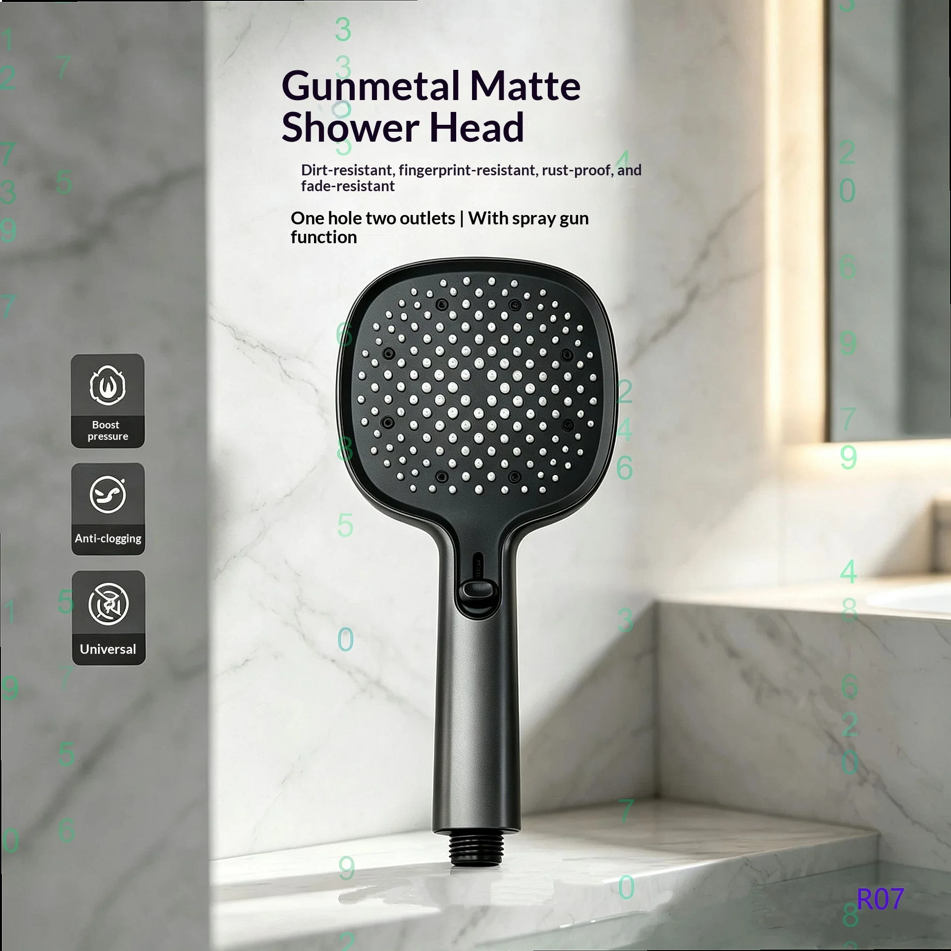 12 Inch Square Handheld Shower Head High Pressure Rainfall Spray Multi-Function Bathroom Showerhead