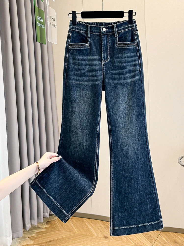 Fall 2026 plus Size High Waist Slim Fit Jeans Casual Style Wide Leg Pants Elastic Micro Flared Trousers Versatile Casual Jeans