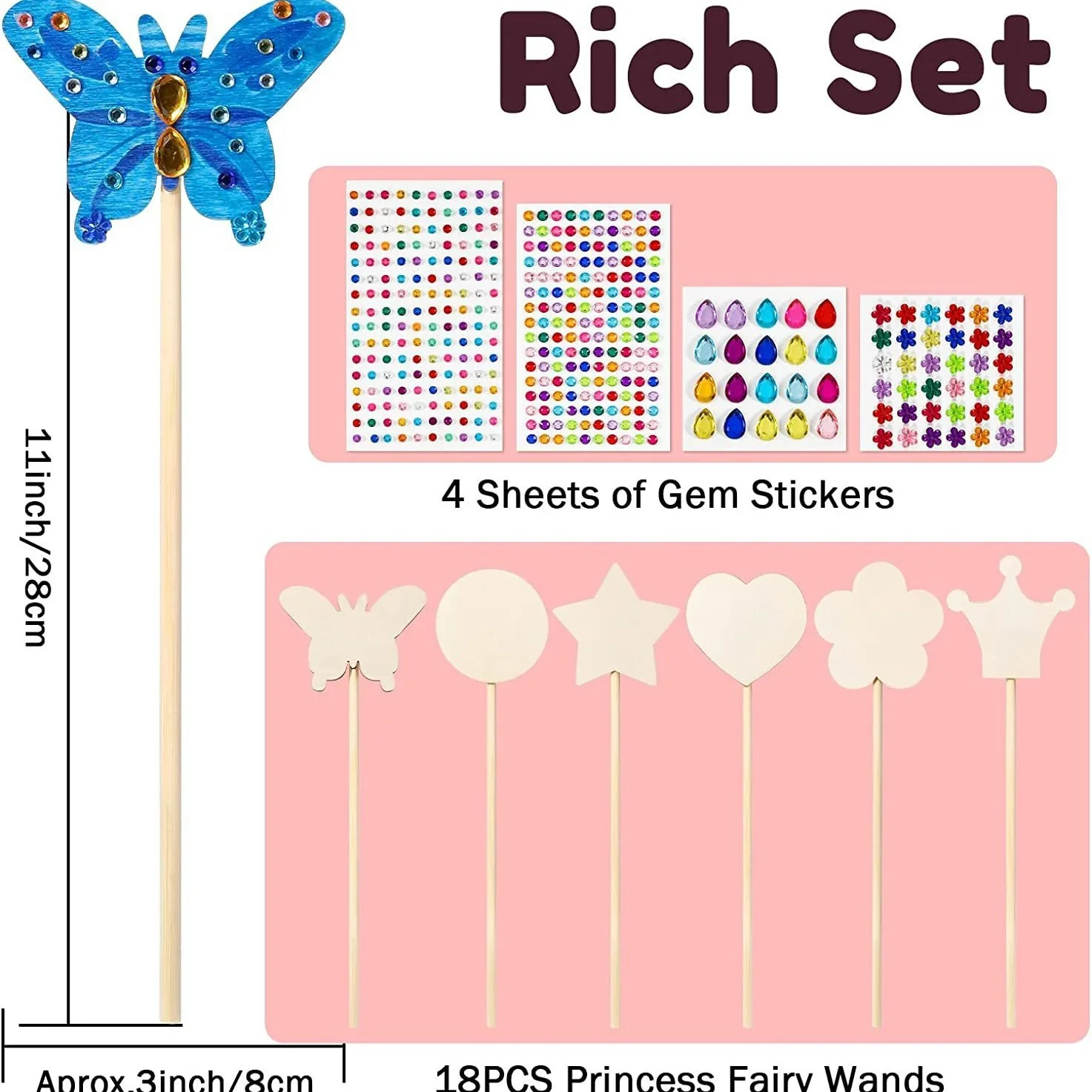 Children's handmade wood products DIY fairy wand magic wand Christmas princess wand, puzzle hand picture wood chips