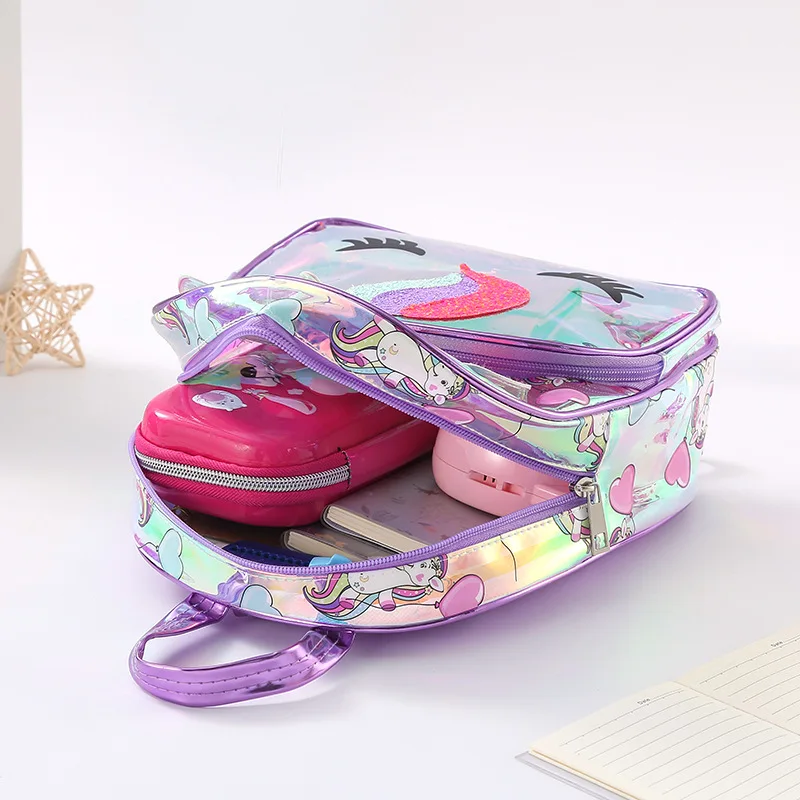 2022 New TPU Printed Unicorn Children Backpacks Laser Colorful Kids Cartoon Backpack Girl Boy Storage Bag Large School Bags Hot