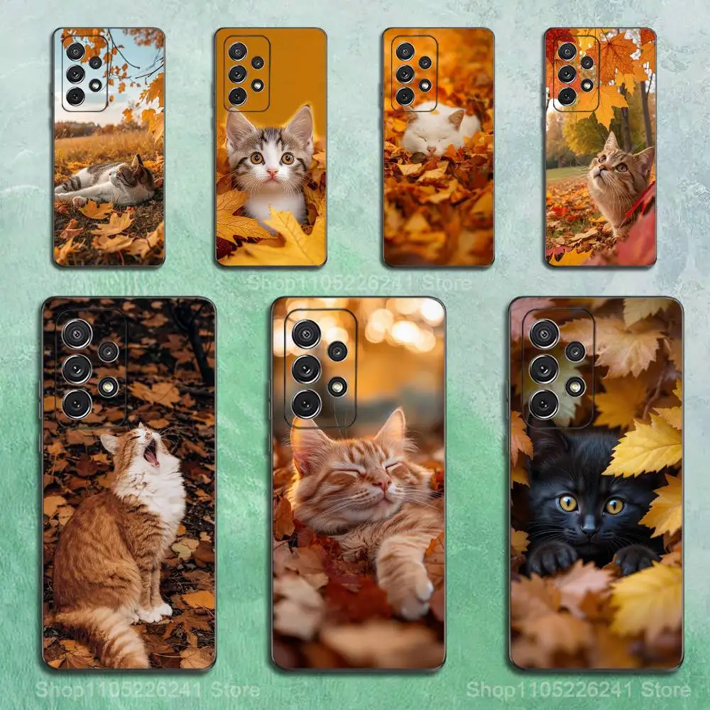 

Maple leaves And Cats Case For Samsung S23,S25,S20,S10,S9,S21,S24,S22,Ultra,FE,Plus,Lite,Soft Silicone Black