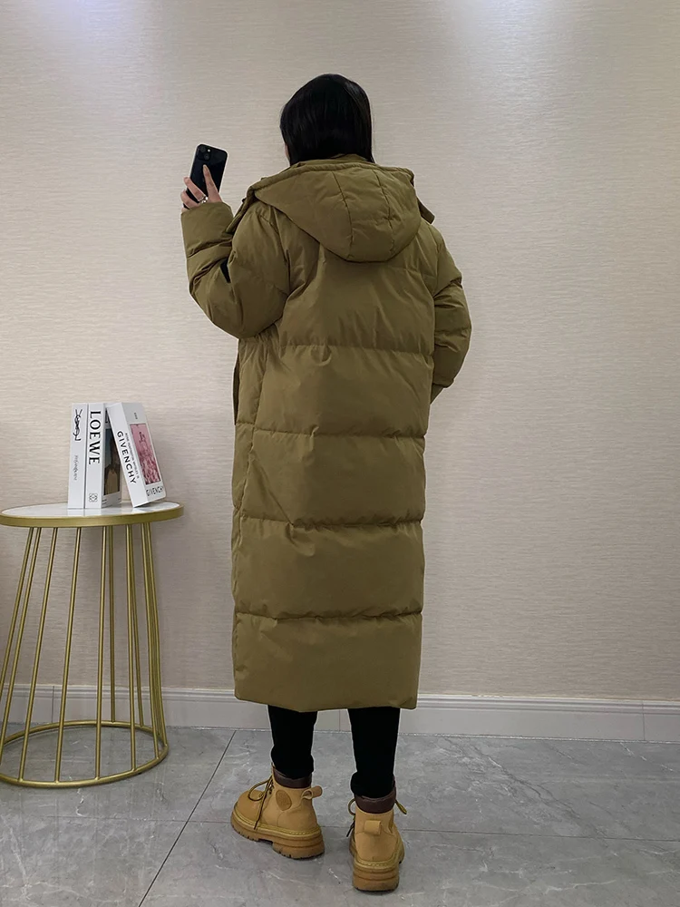 2023 Winter Women 90% White Duck Down Coat Thick X-Long Puffer Jacket Large Size Loose Warm Overcoat Female Hooded Parkas