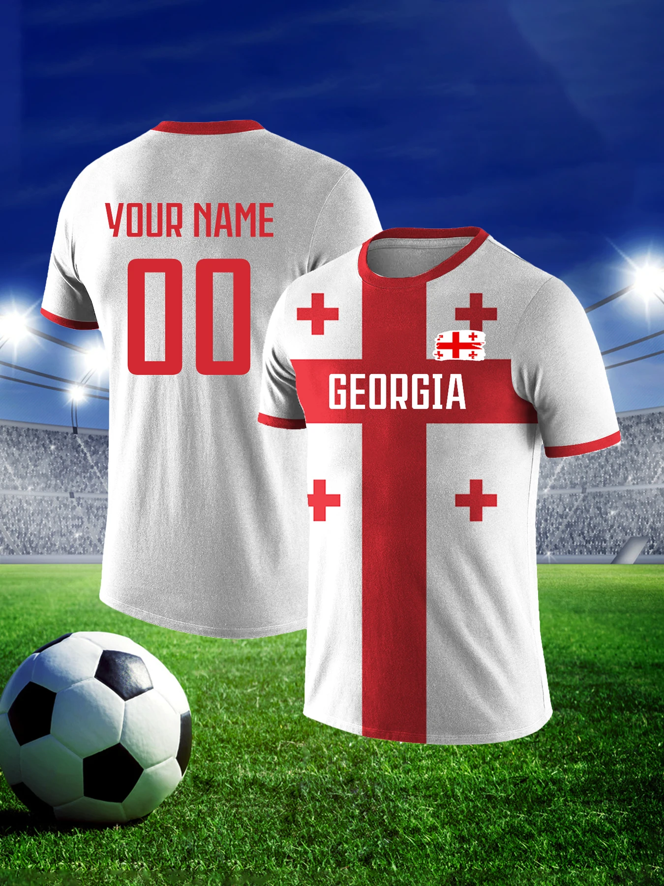 Customized Men's Georgia National Team Soccer T-shirt Personalized Name Number Football Shirt, Breathable Quick Dry Sportswear