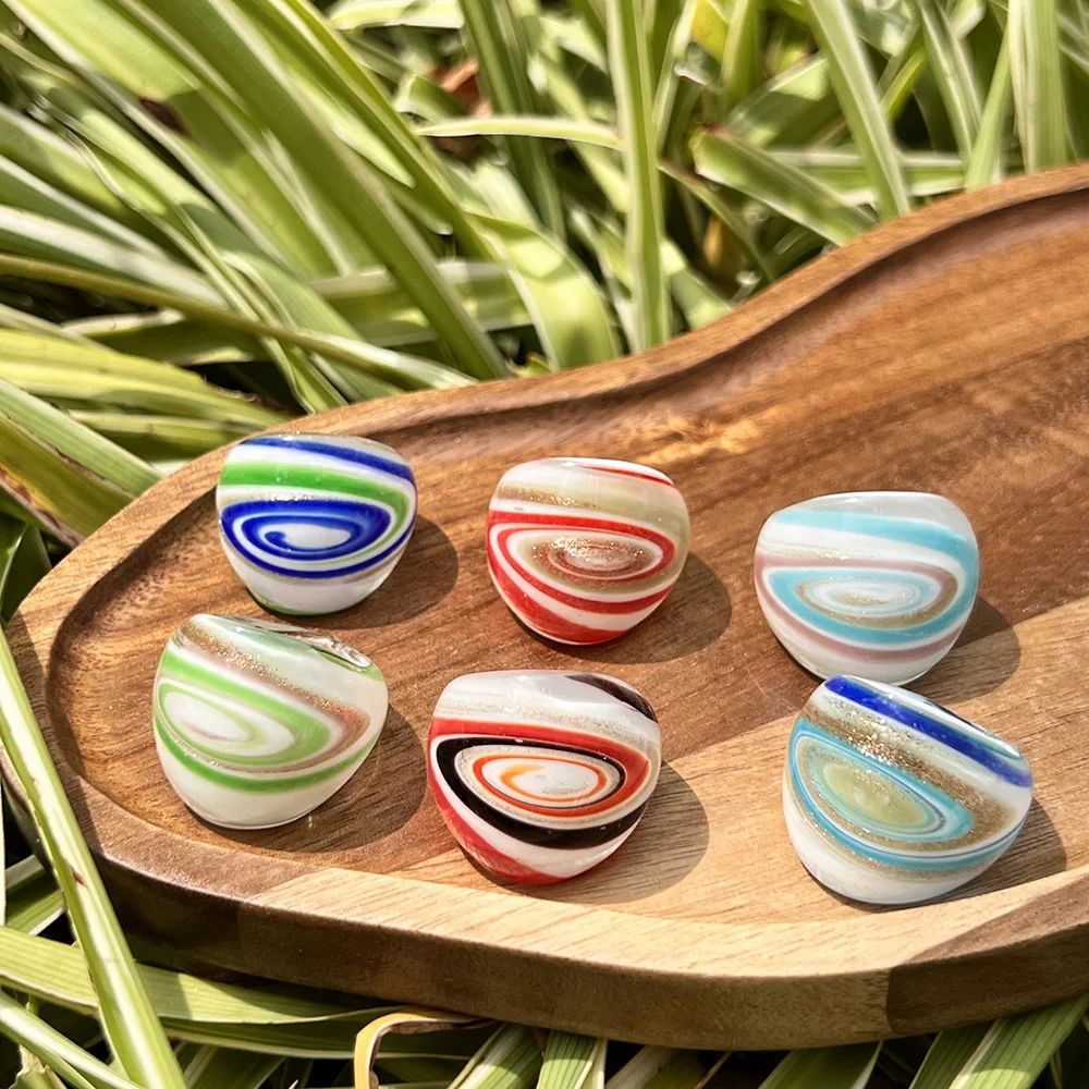 1PCS Handmade Murano Glass Ring Swirl Stripe Lampwork Glass Dome Rings Vintage Ethnic Statement Finger Ring Women Jewelry Gift