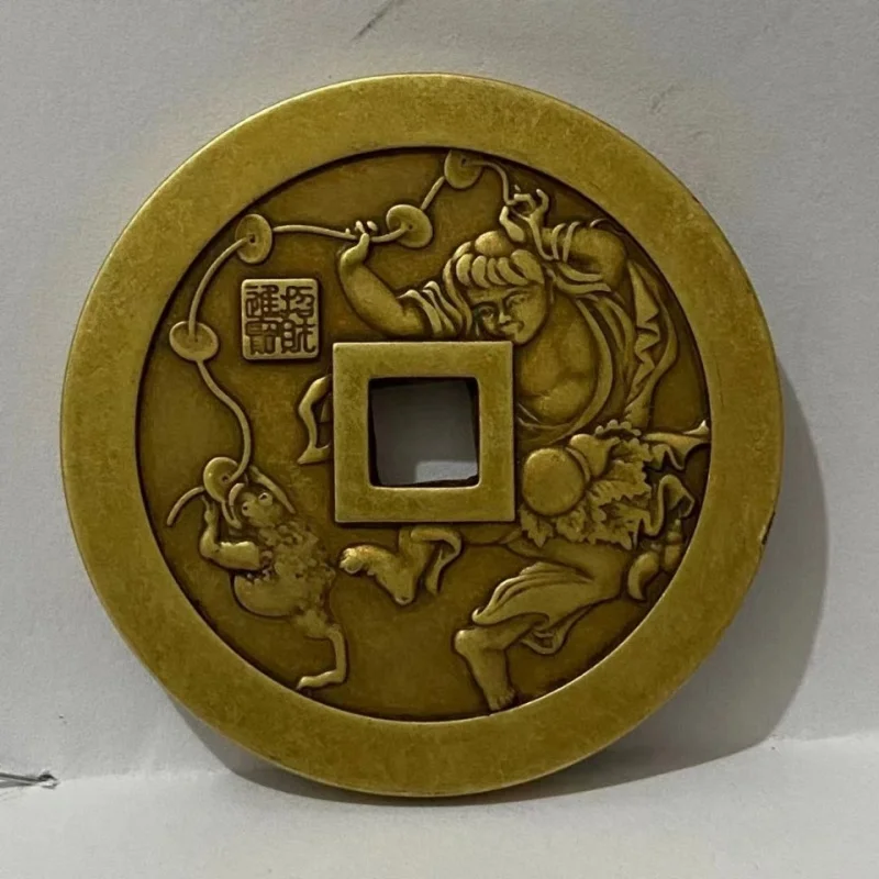 

【92%Positive Rate】Bangs Playing with Golden Toad Yellow Bright Mountain Ghost Money Copper Coin Antique Collectible Feng Shui Mo