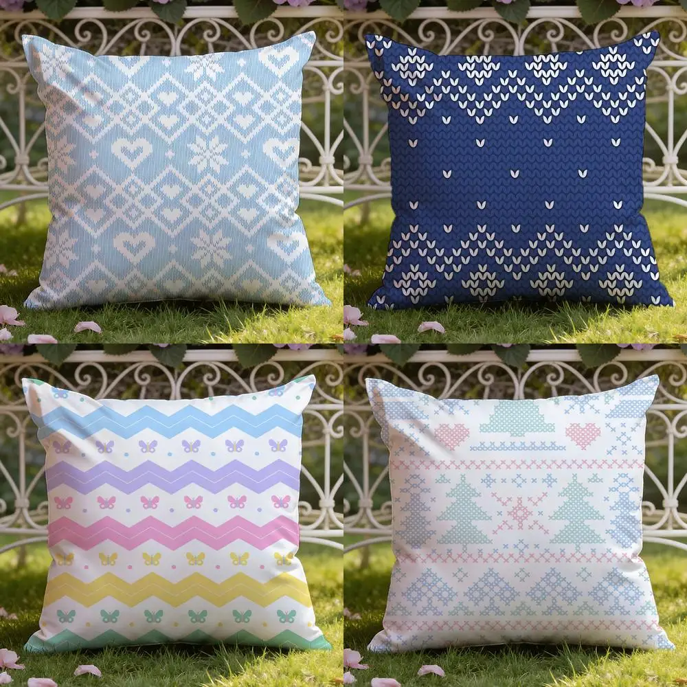 Pastel Fair Isle Knit Cushion Cover Home & Car Dual-Scene Pillow Cover: Reversible for Premium Comfort