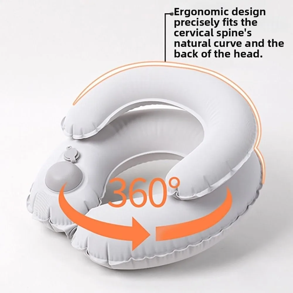 Portable Inflatable Pillow Soft Flocking Press Type Cervical Support Cushion Comfortable Quick Self-Inflation Travel Neck Pillow