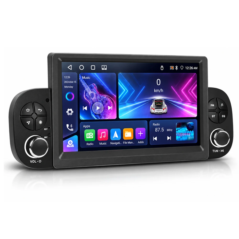 Podofo – radio samochodowe z systemem Android, 7-calowy ekran dotykowy HD, 4 GB pamięci RAM + 64 GB pamięci wewnętrznej, nawigacja GPS, Wi-Fi, Bluetooth, odbiornik FM, odtwarzacz muzyki USB, — 2