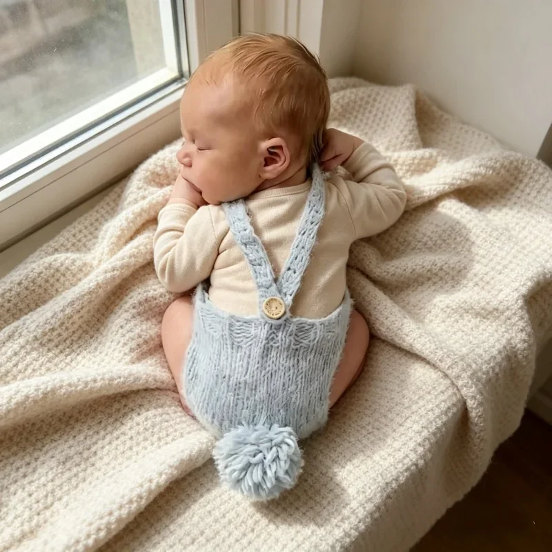 Full Moon Children Soft Knit Backless Pants Newborn Baby Photo Props Infant Studio Portrait Shooting Stylish Clothing Outfits
