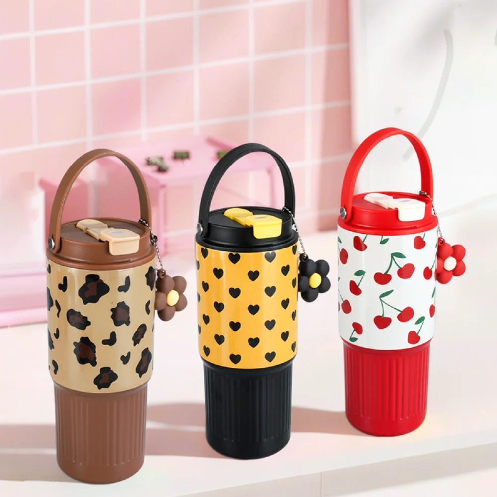 Large Capacity Vacuum Insulated Tumbler 316 Stainless Steel Straw Cup Portable Handle Bottle For Daily Commuting Office Outdoor