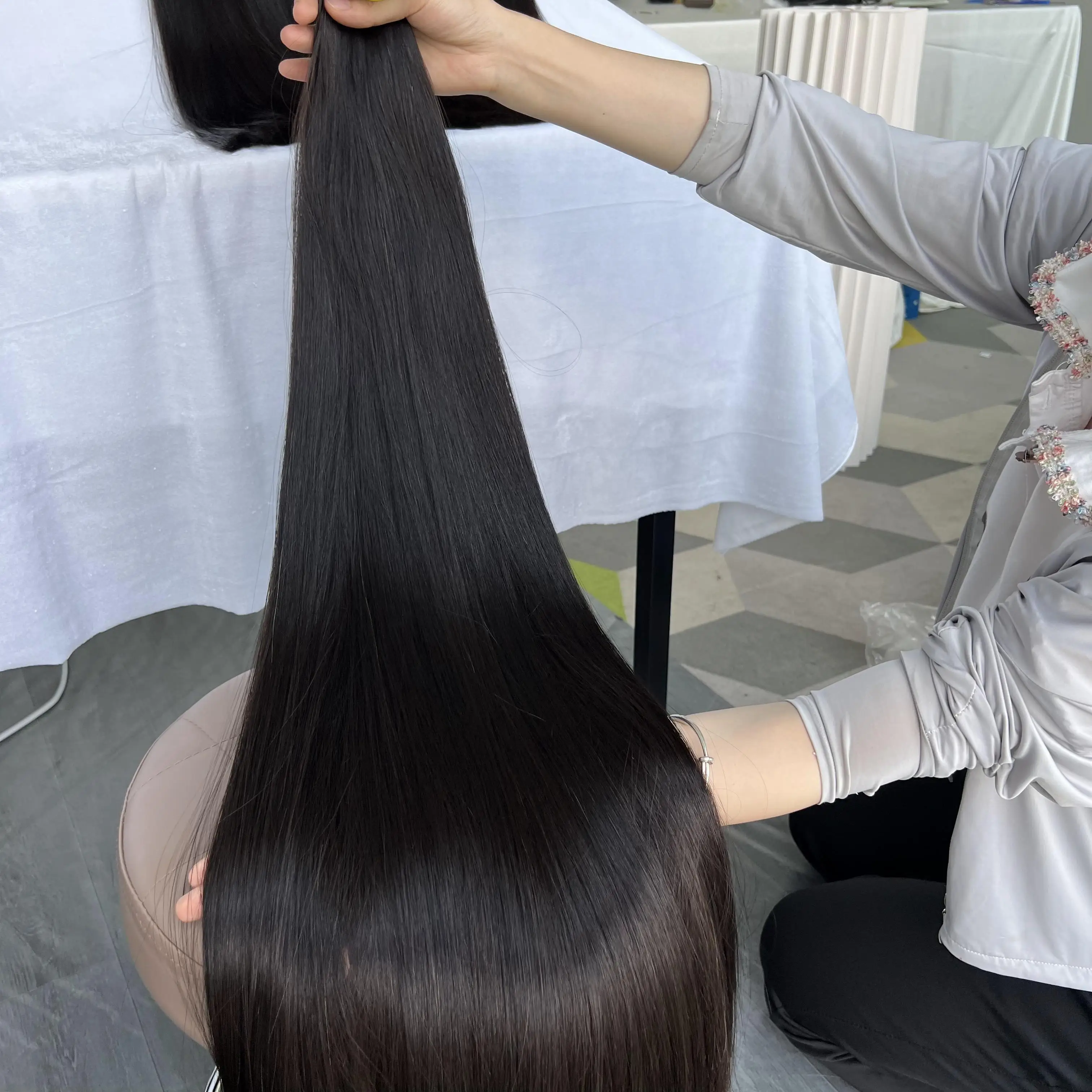 SWANEE bundel rambut lurus tulang Vietnam ditarik ganda ekstensi rambut manusia Remy Virgin grosir 30 inci bundel untuk wanita