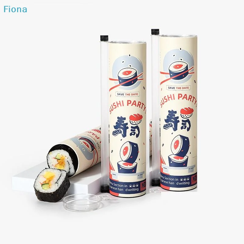✔Round Sushi Push Box With Sauce Straw Food Grade Sushi Mold Cone Push Up Paper Bucket Packaging Paper Box Bento Accessories