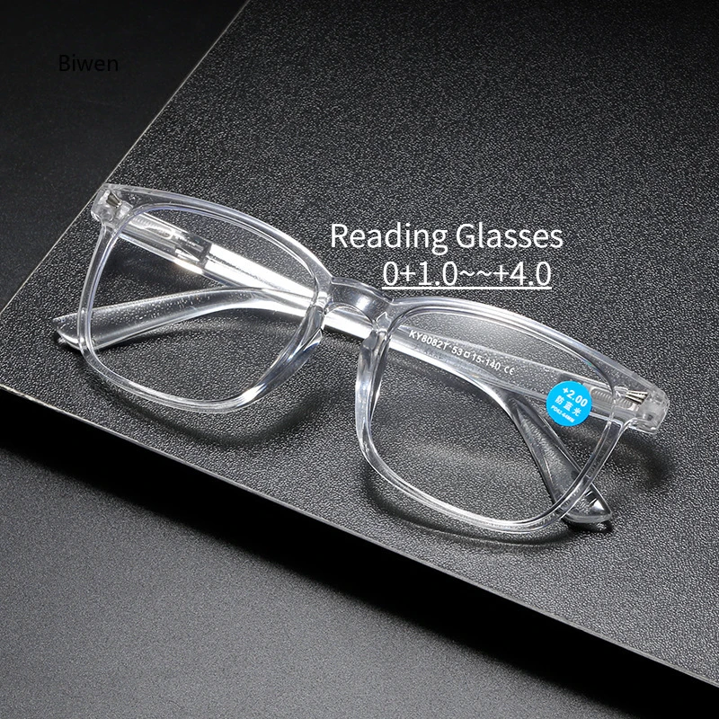 Transparent Anti-Blue Light Reading Glasses Women Men Square Presbyopic Eyeglasses Frame Hyperopia Eyewear Degree 0+1..+4 무테