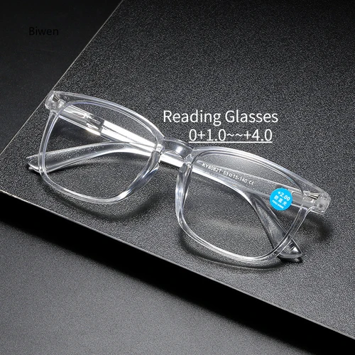 Gafas de lectura transparentes antiluz azul para hombre y mujer, anteojos cuadrados para presbicia, montura para hipermetropía, grado 0 + 1..+4