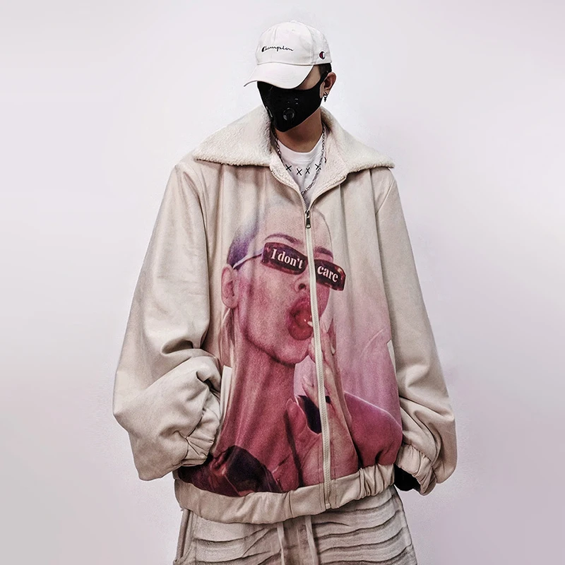 LUZHEN 2026 Winter New Fashion Lamb Wool Liner Warm Loose Padded Coat Men's Handsome Streetwear Original Printed Parka JY6168
