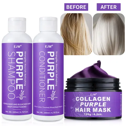 EJW Purple Shampoo & Conditioner Set, Purple Color Depositing Shampoo for Blondes,Bleached & Grey Hair,Enhances Shine & Brightn