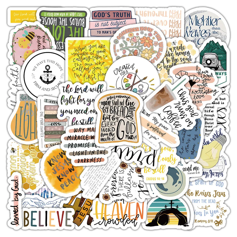 54Pcs Jesus Religious Theme Stickers for Faith Collection & Decoration Golden Memory Stickers Store