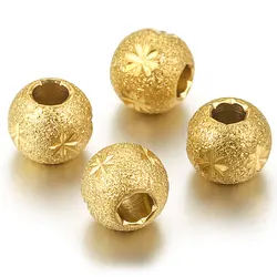 10Pcs Stainless Steel Round Ball Beads Gold Plated Matte Snow Texture Spacer Metal Bead for Diy Bracelet Jewelry Making Necklace