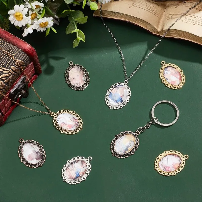 60pcs Pendant Tray Kit 30pcs 5 Color Oval Pendant Blank Bezel 30pcs 25 x 18mm Glass Cabochon Dome Tiles Clear Cameo Memoria
