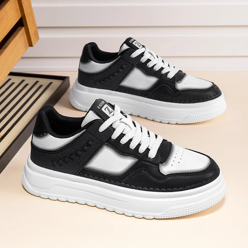 

Men's White Sneakers 2025 New Arrival Fashionable Casual Shoes Durable Anti-slip Thick-soled Elevator Comfortable Breathable Eas