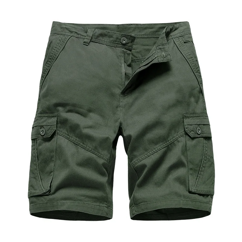 Solid Color Multi-pocket Casual Shorts, Men's New Summer Fashion Cotton Straight Leg Cropped Trousers, Sports Cargo Short Pants