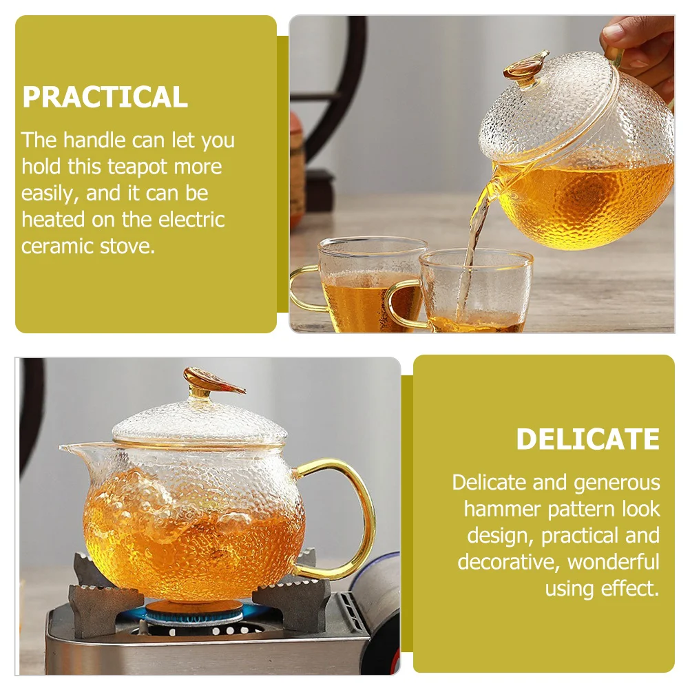 

Elegant Glass Teapot Comfortable Handle Tea Kettle Home Brewing Coffee Flower Tea Set Stovetop Heating Glass Teapot