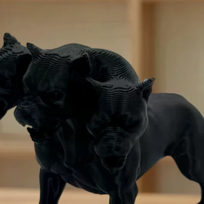 Gothic Three-headed Dog Statue Desktop Ornaments Scary Black Design Desk Home Decoration
