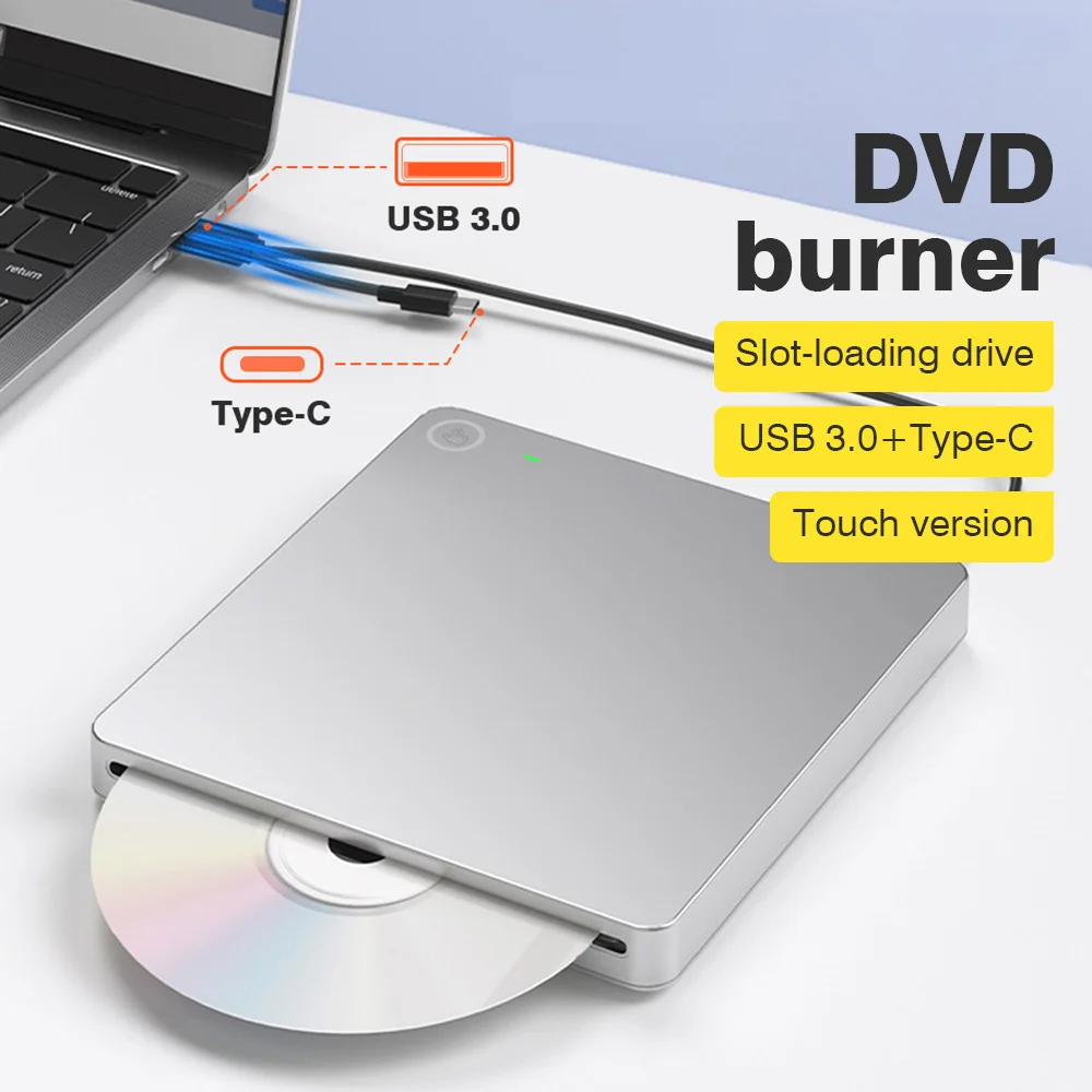 

USB3.0 Внешняя записывающая машина DVD Интерфейс Type-C CD +/- RW Оптический привод Портативный проигрыватель компакт-дисков/DVD ROM для ПК, ноутбука MacBook