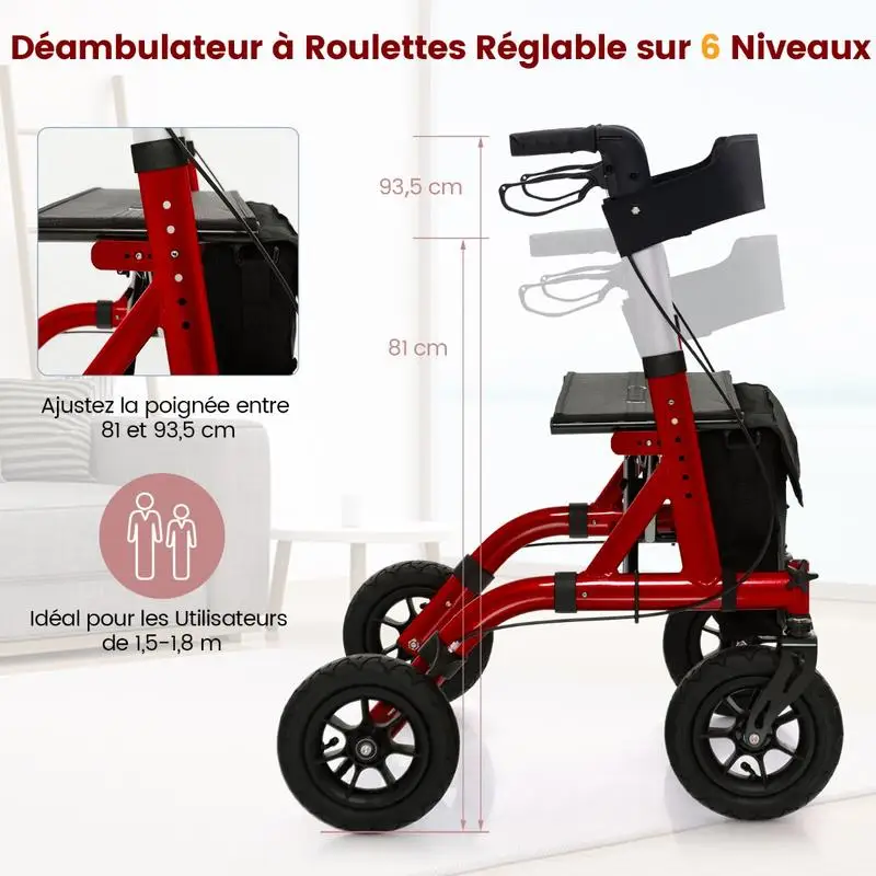 Faltbarer Rollator mit Sitz – Rot
