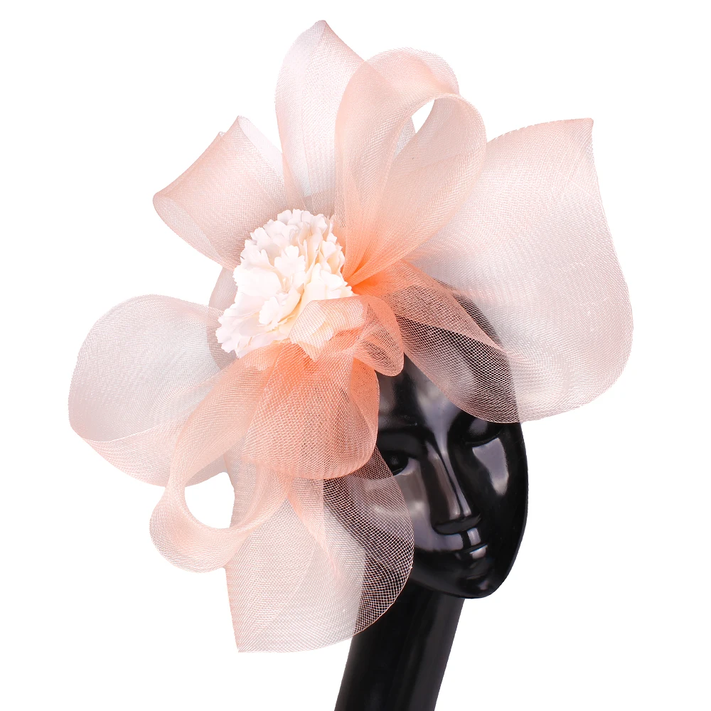 

Grey Tulle Flower Big Wedding Hat Bride Mariage Headwear Accessories Women Wedding Fascinato Hats Elegant Ladies Party Chapeau