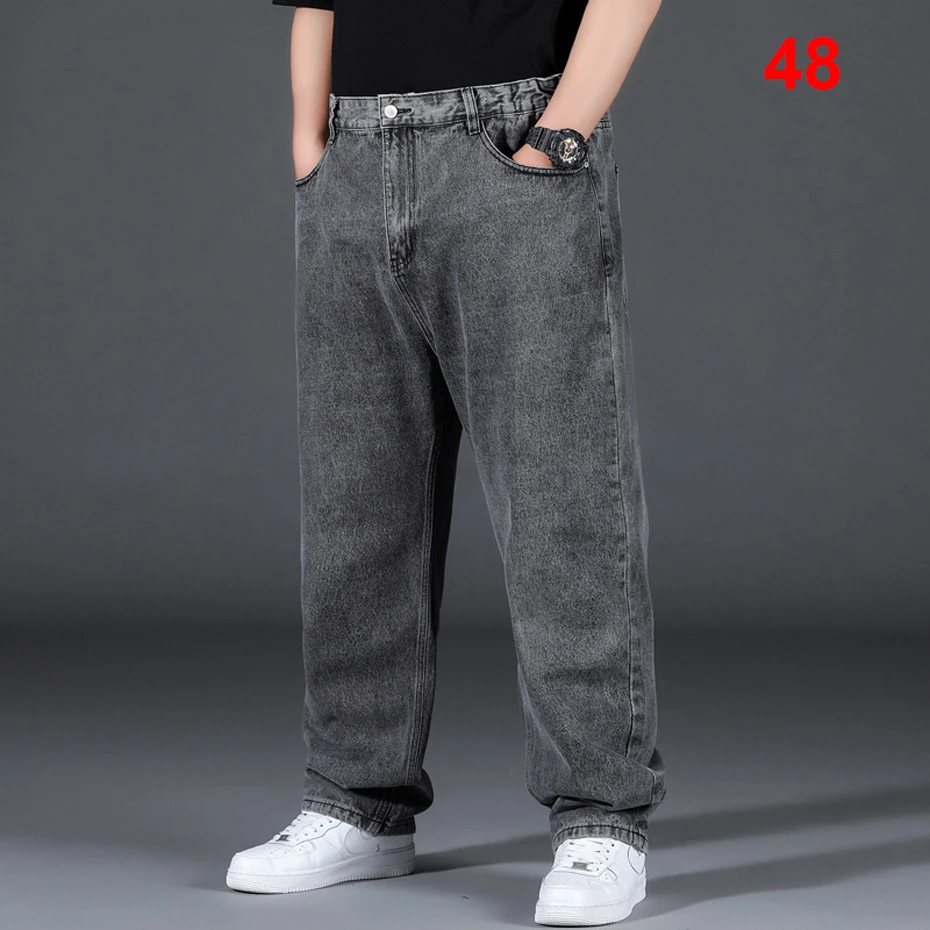 

48 Plus Size Jeans Men Solid Color Denim Pants Male Fashion Casual Baggy Jeans Straight Pants