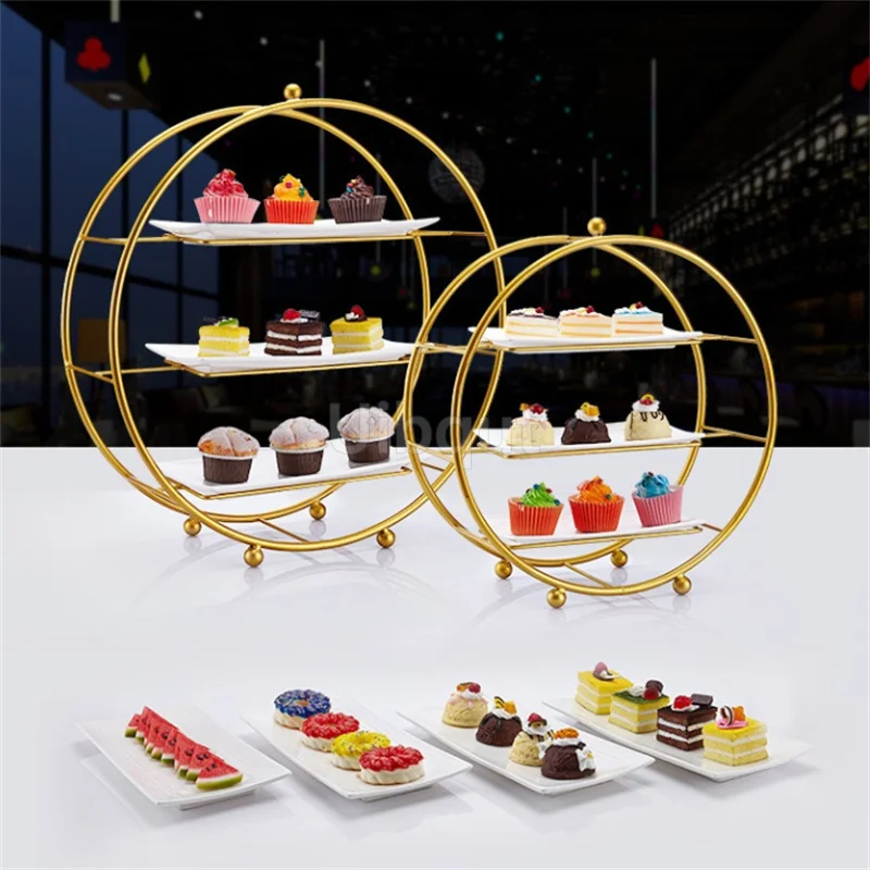 Dessert tray cake stand platters and trays snack European style round cake rack home decoration wedding party props metal tray