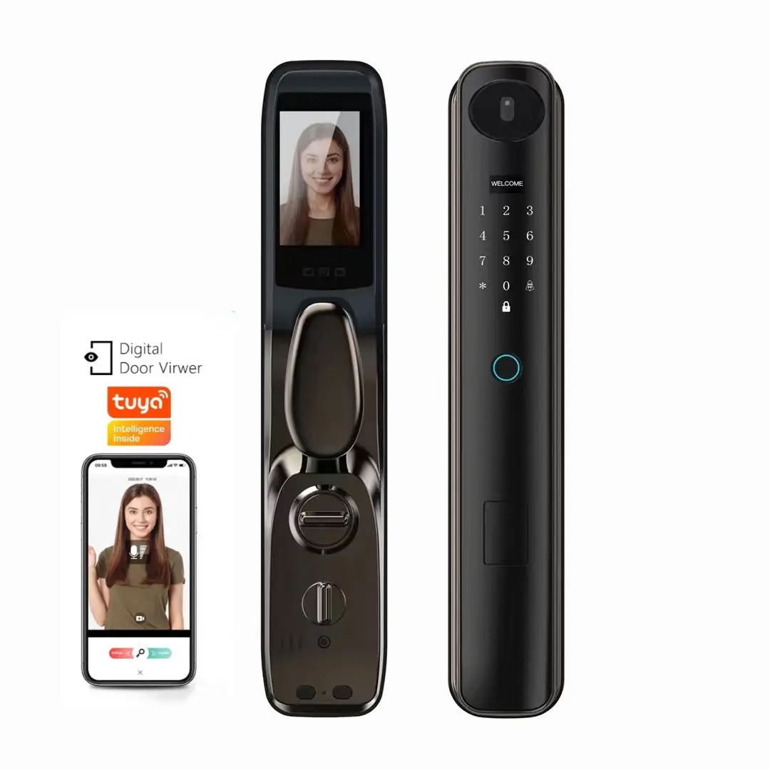 Electronic Fingerprint Lock Tuya App Video Call Smart Lock Aluminum Door Face Recognition Access Control