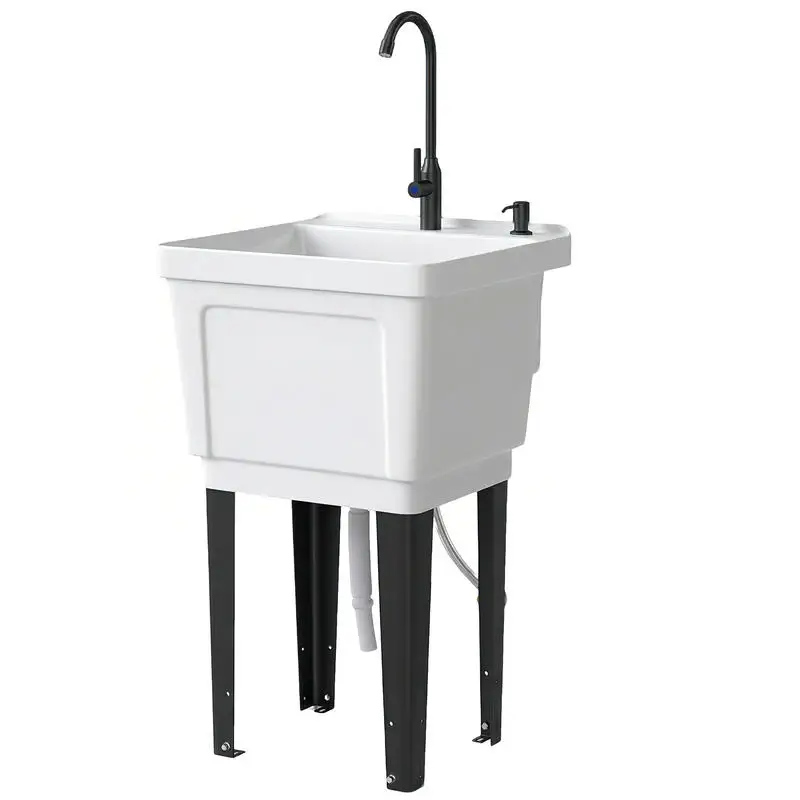 

Portable 23-Gallon Utility Sink Laundry Tub for Washing Room, Freestanding Laundry Sink with Soap Dispenser, White