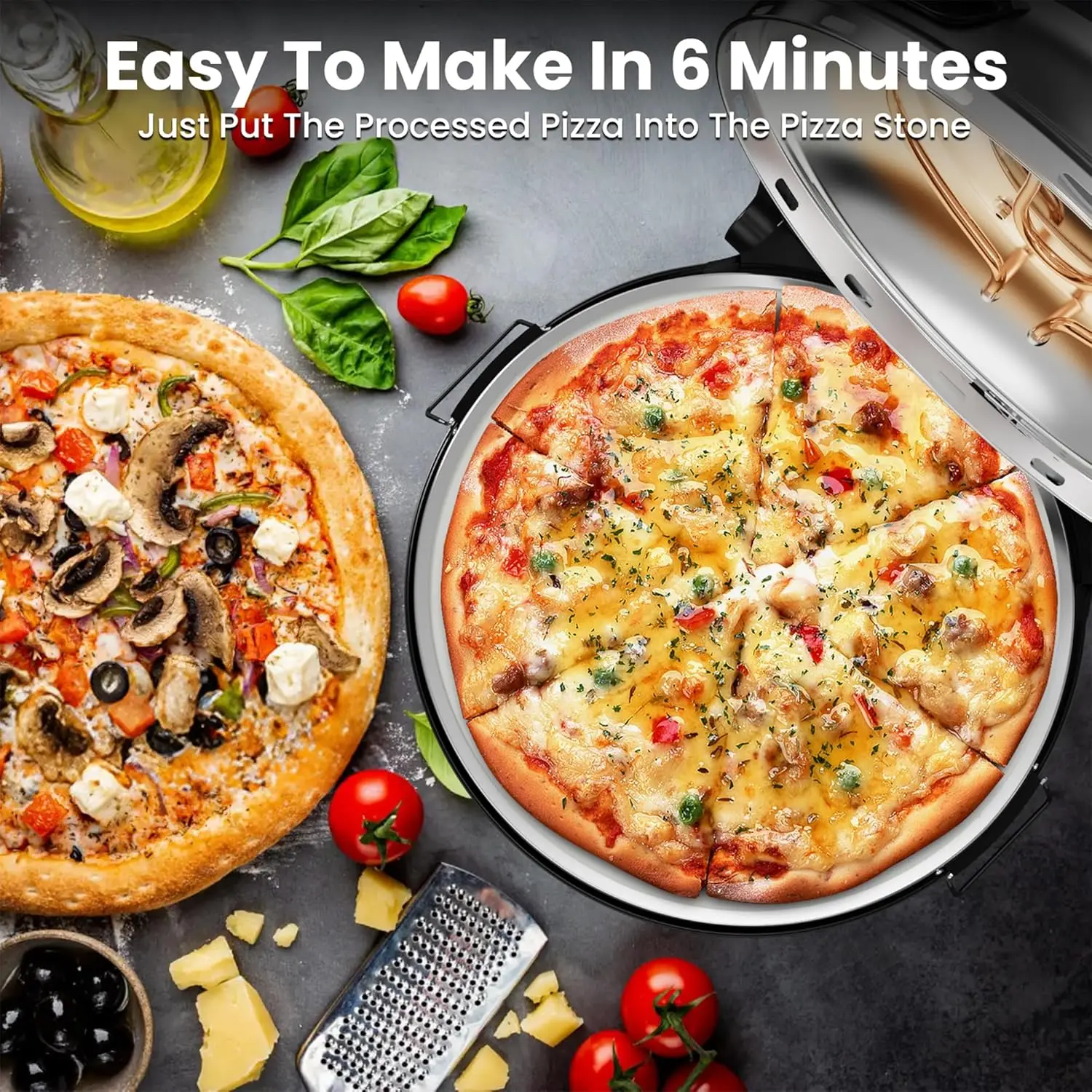 Oven Indoor, 1200W Portable Pizza Maker, Electric Pizza Oven with Timer, Temperature Controller, Suitable for Home, Outdoor, Piz