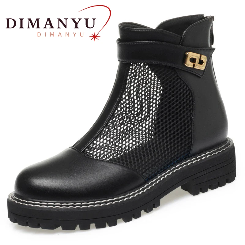 

DIMANYU Women's Summer Boots Real Leather 2024 New Thick Heel Lacing Ladies Boots British Fashion Women's Net Boots