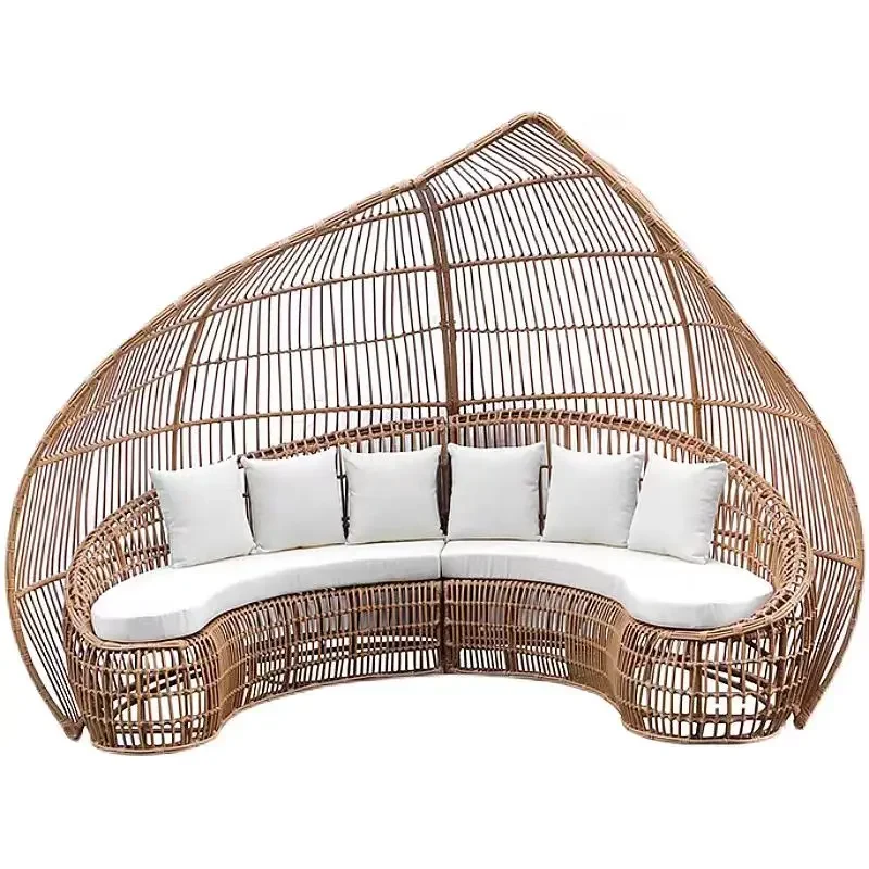 

Creative Outdoor Rattan Day Bed Bird's Nest Shape Reclining Sun Bed Garden Balcony Park Courtyard Villa Aluminum Frame Leisure