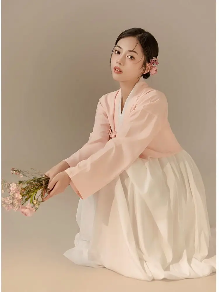 Pink Korean Clothes Women Traditional Costume Palace Hanbok Elegant Modern Fashion Luxury Dress Party Stage Photograph 한복