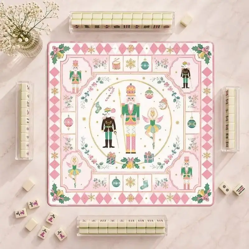 VIKAMA Pink Nutcracker Ballerina Mahjong Table Mat Quick Dry Non Slip Family Card Game Mountain House Floor Mat Home Decor