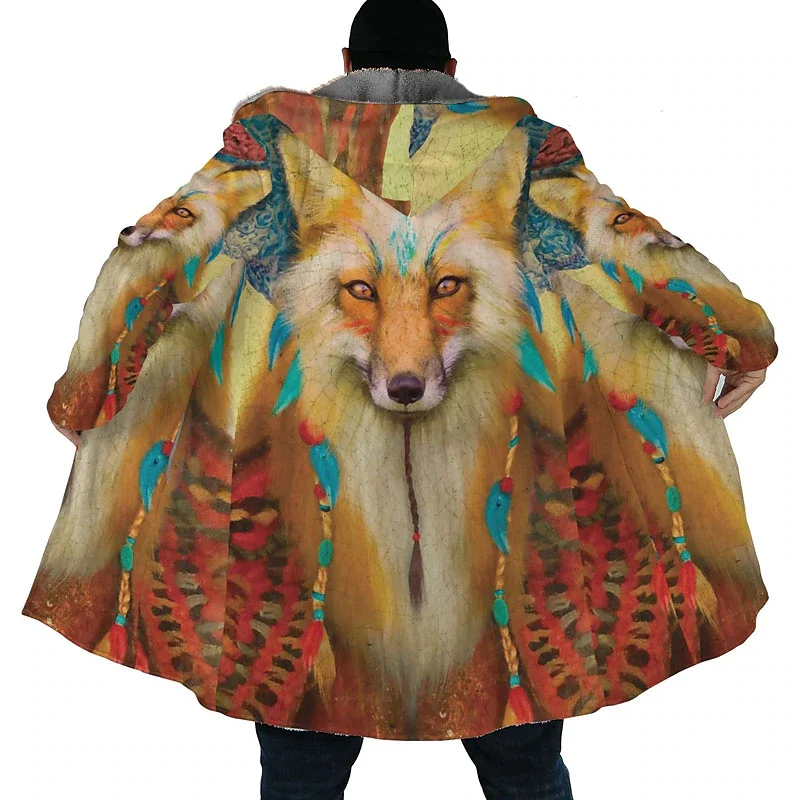 Lobo 3D dos homens estampa casaco de inverno quente grosso, capuz com zíper, casaco masculino, capa robe, sobretudo, parkas, cobertor, novo, 2024