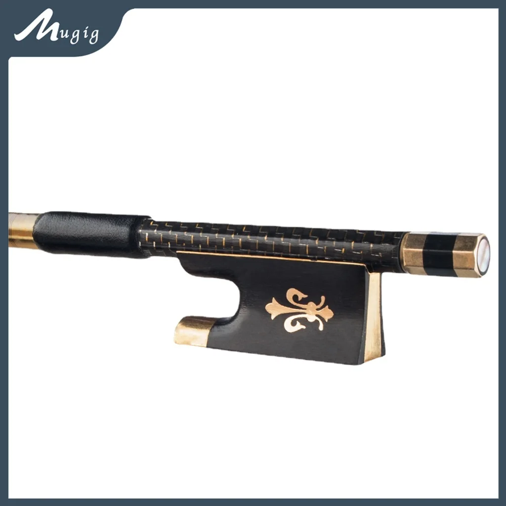 

Mugig Professional 4/4 Carbon Fiber Violin Bow Golden Silk Braided Carbon Fiber Round Stick Ebony Frog Well Balance