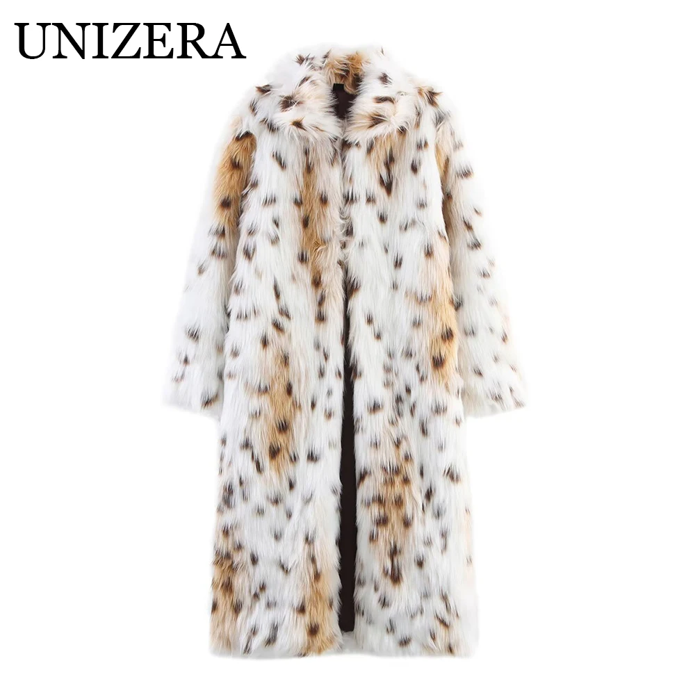 

Autumn and Winter New Women's Fashion European and American Style Long Hair Imitation Fur Leopard Pattern Loose Coat