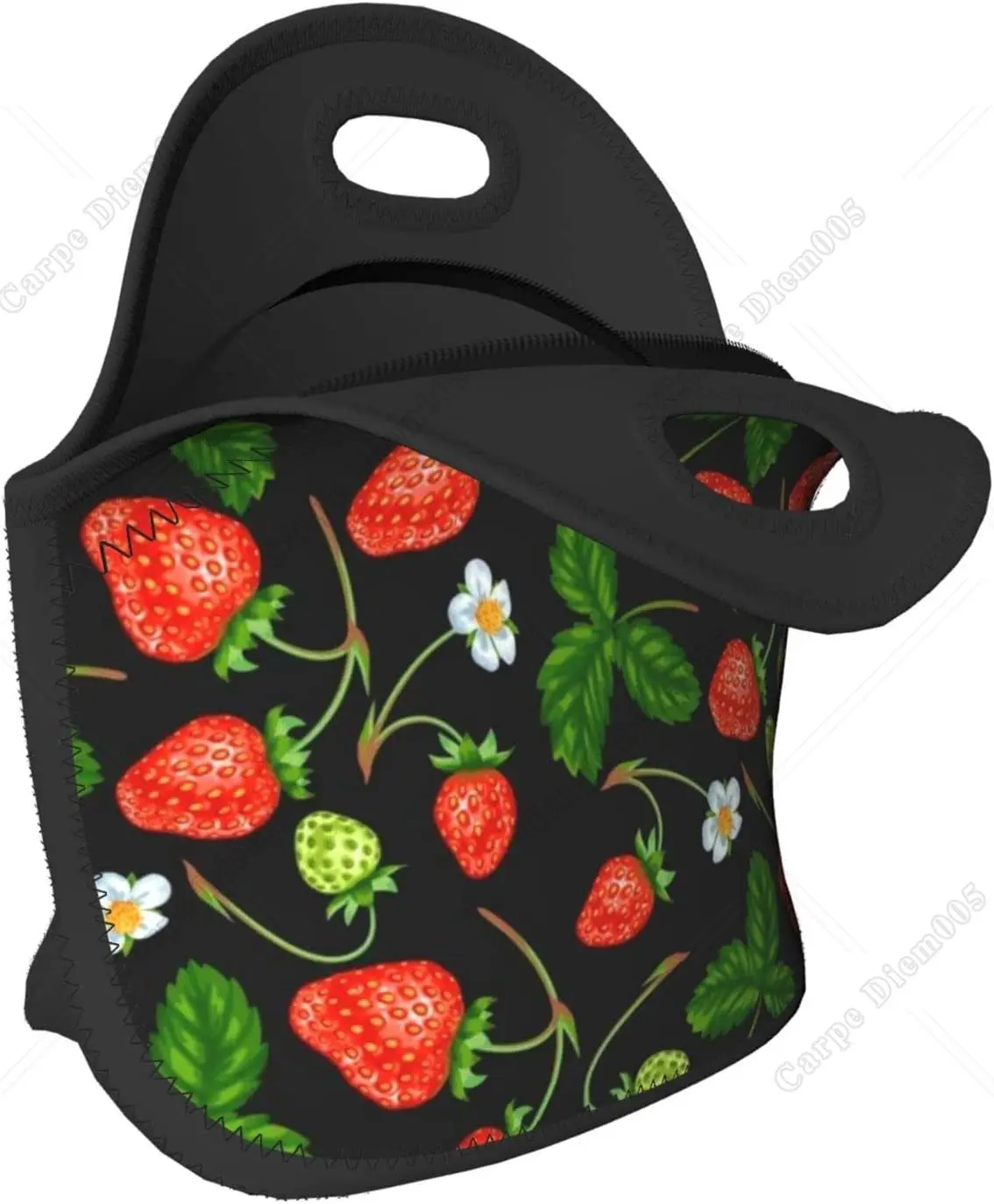 Insulated Neoprene Lunch Bag Fruit Strawberry Reusable Lunch Tote Bag For Camping Fitness Girls Boys