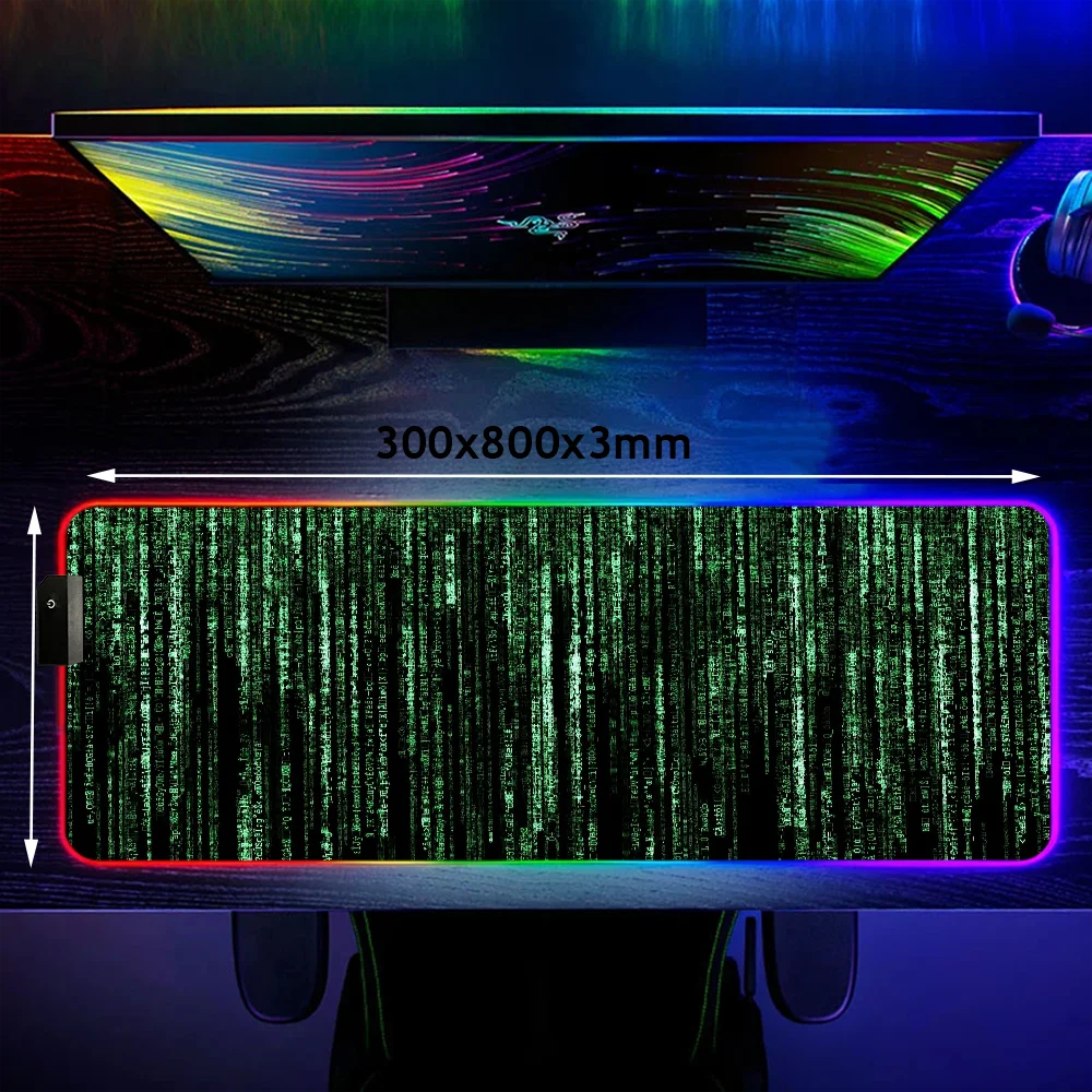 Matrix-i Code Mouse Pad RGB LED Pc Gamer Office Equipment Desk Mat Gaming Accessories Mousepad Cabinet Keyboard Mats Xxl Large