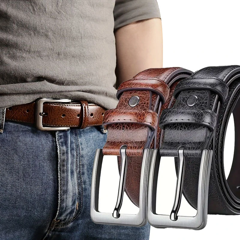 Luxury Men's PU Leather Belt with Metal Pin Buckle High-Quality Designer Waist Strap for Jeans plus Size