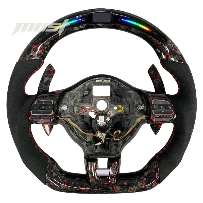 

Suitable 2010-2014 MK6 R Jetta GLI Hatchback Custom Red Forged Carbon Fiber Steering Wheel with LED Ligh