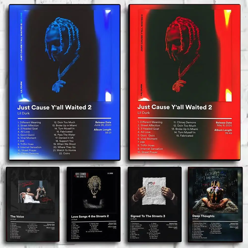 Lil D-Durk Rapper Cool Poster Home Living Bed Room Bar Hallway Sticky Wall Printing Waterproof Aesthetic Decor