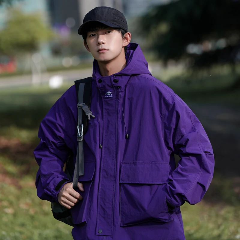 

Мужская ветрозащитная куртка для активного отдыха с капюшоном, повседневная свободная рабочая одежда, модная весенне-осенняя новинка на молнии