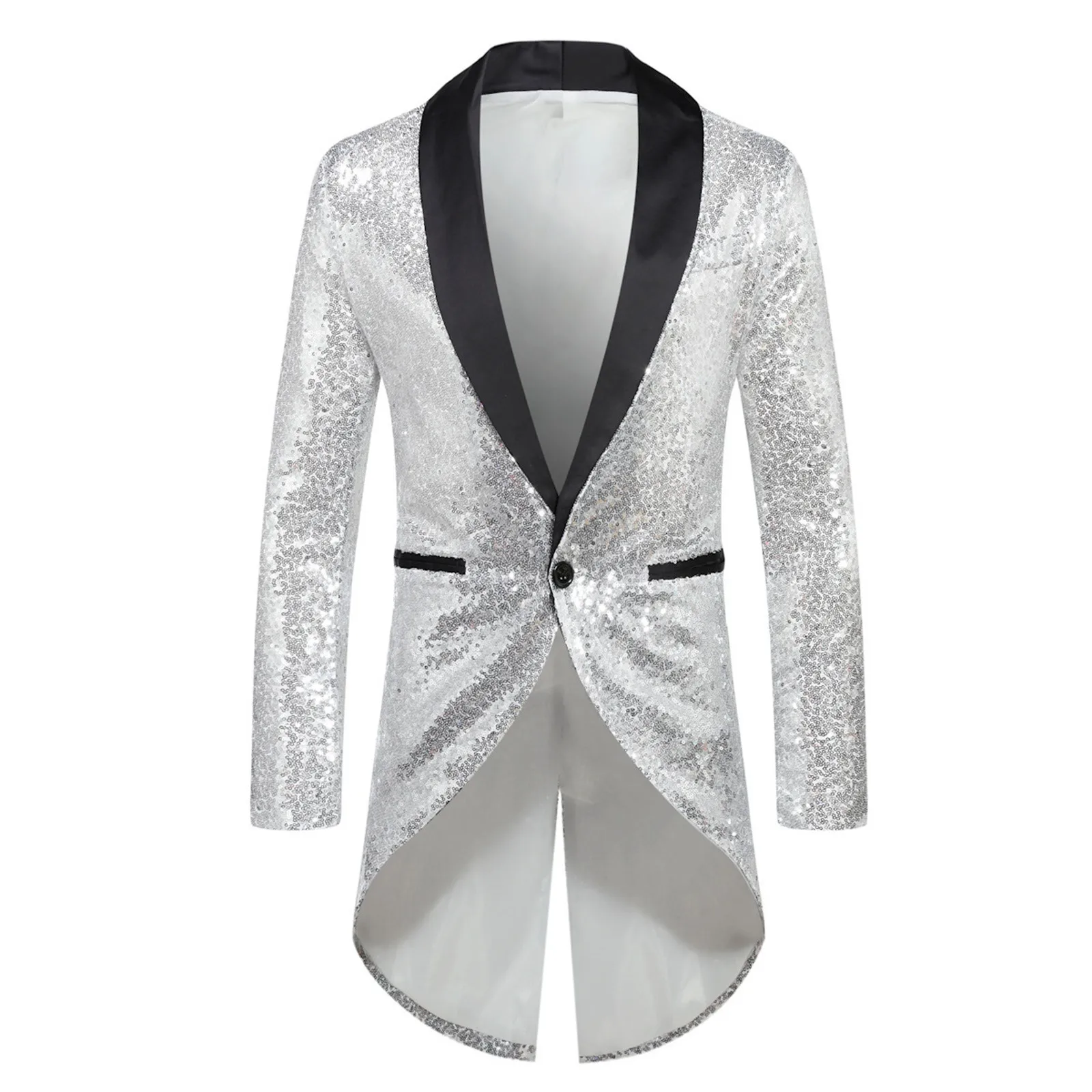 Men Tailcoat Shiny Gold Sequin Glitter Embellished Blazer Jacket Men Nightclub Prom Suit Stage Clothes For Singers