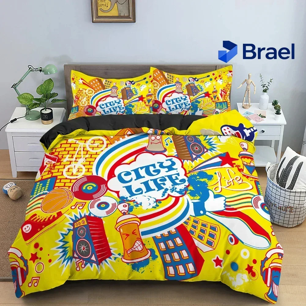 Exquisite Cartoon Graffiti Bedding Set,Duvet Cover Comforter Bed Set Quilt Cover Pillowcase,King Queen Twin Size Boys Girls Adul